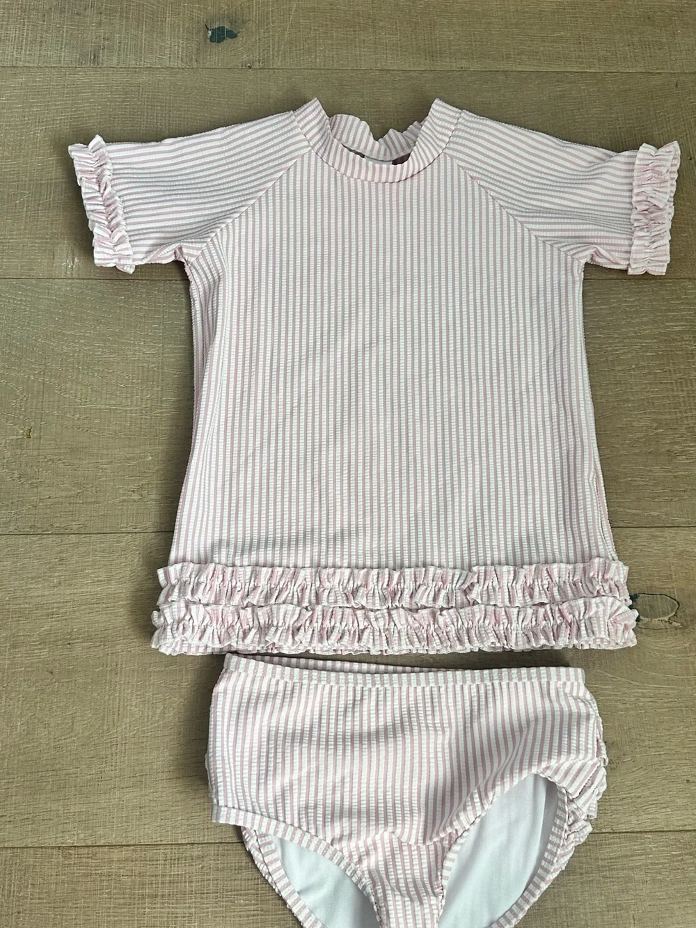 Ruffle Butts Pink and White Striped Ruffle Bikini Set